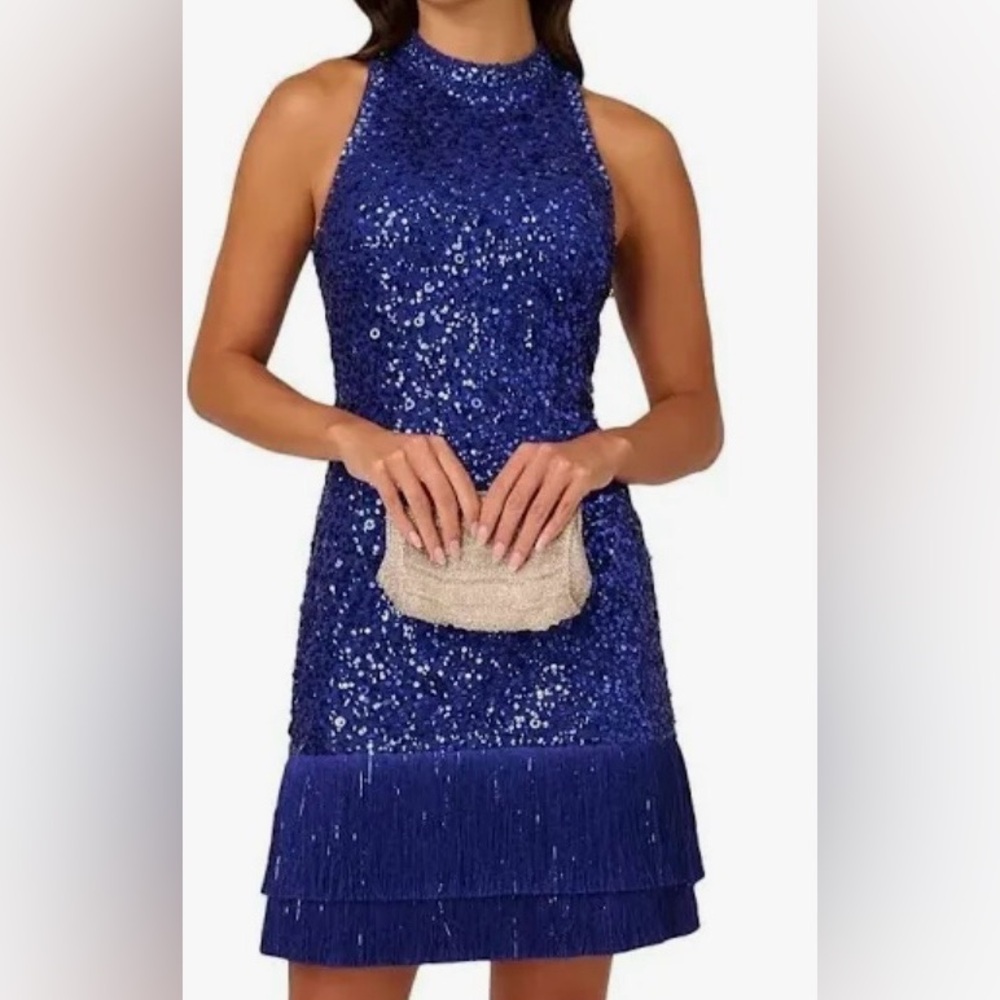 Adrianna Papell Women's
Sequined Fringe Sheath Dress
Ultra Blue